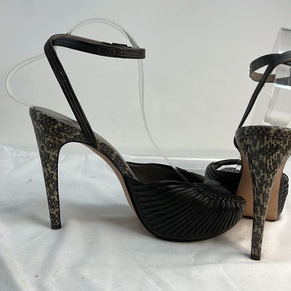 Reiss Sz 40/ US 9 Peep Toe Stiletto Charcoal SnakePrint Heels - Picture 5 of 13
